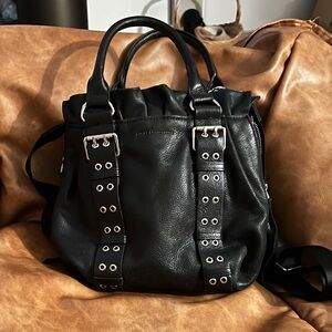 Aimee Kestenberg Black Leather, cotton lined, Moto style, cross body bag